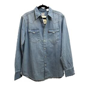 Levi’s Men’s Classic Western Snap Front Denim Snap Shirt Med Wash Large NWT